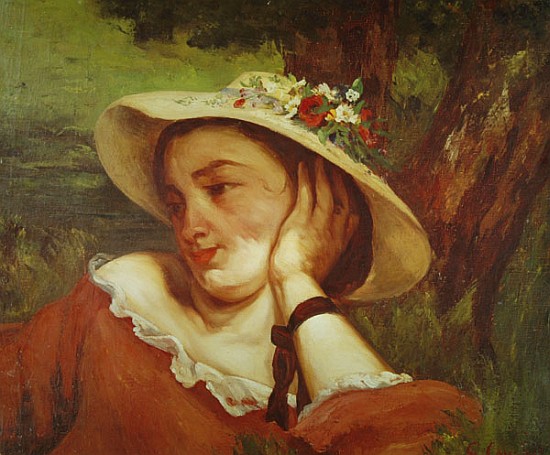 Woman in a Straw Hat with Flowers, c.1857 van Gustave Courbet