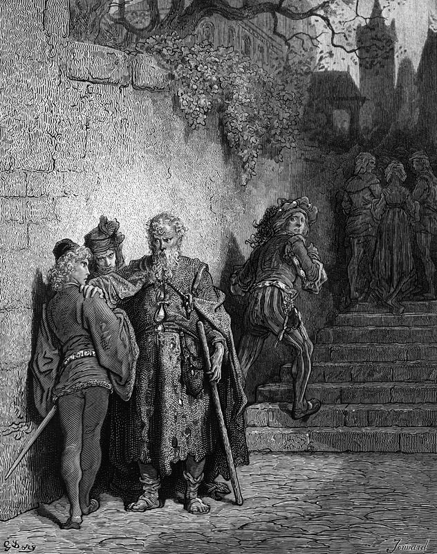 The Wedding Guest being detained the Ancient Mariner, opening scene of ''The Rime of the Ancient Mar van Gustave Doré