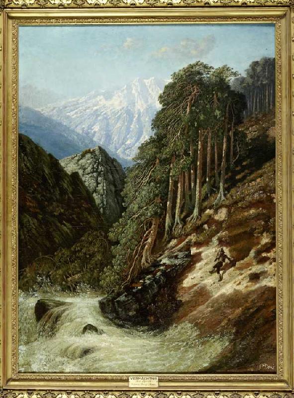 Alpine Landschaft mit Wildbach van Gustave Doré