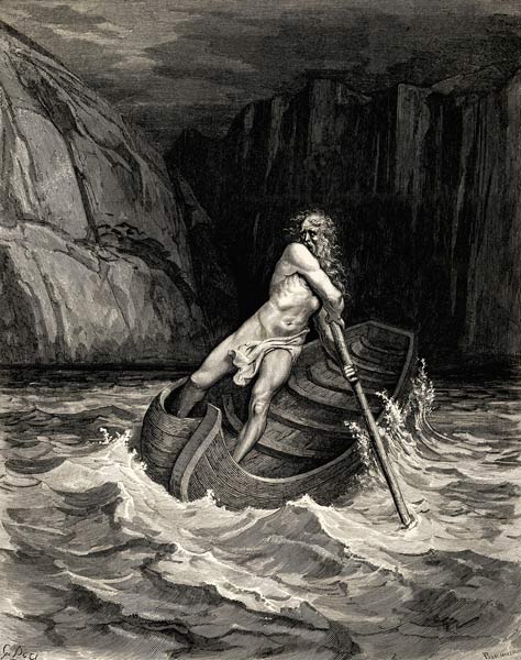 Arrival of Charon. Illustration to the Divine Comedy by Dante Alighieri van Gustave Doré