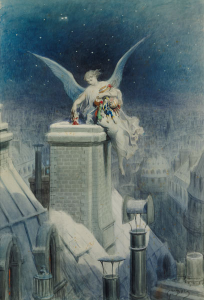 Christmas Eve (w/c & gouache on paper) van Gustave Doré