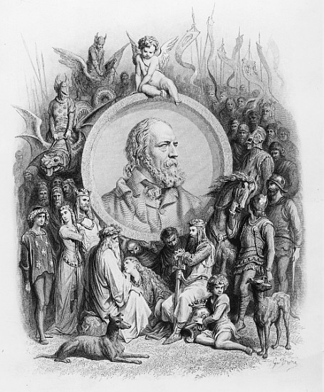 Frontispiece to ''Idylls of the King'' with a portrait of Alfred, Lord Tennyson van Gustave Doré