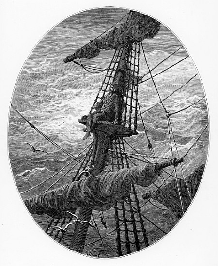 The Mariner up the mast during a storm, scene from ''The Rime of the Ancient Mariner'' S.T. Coleridg van Gustave Doré