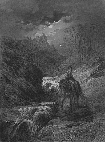 The Moonlight Ride, illustration from ''Idylls of the King'' Alfred Tennyson van Gustave Doré