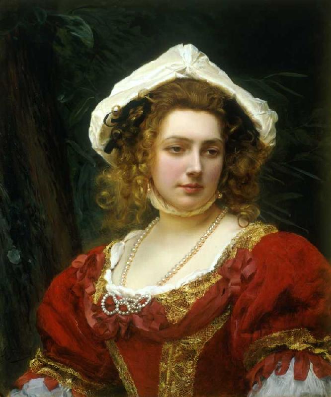 Portrait einer Dame in einem roten Samtkleid. van Gustave Jean Jaquet