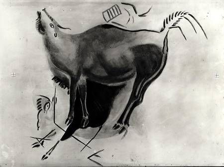 Copy of a rock painting at the Altamira Caves depicting a stag belling (pen & ink on paper) van Guy-Pierre Fauconnet