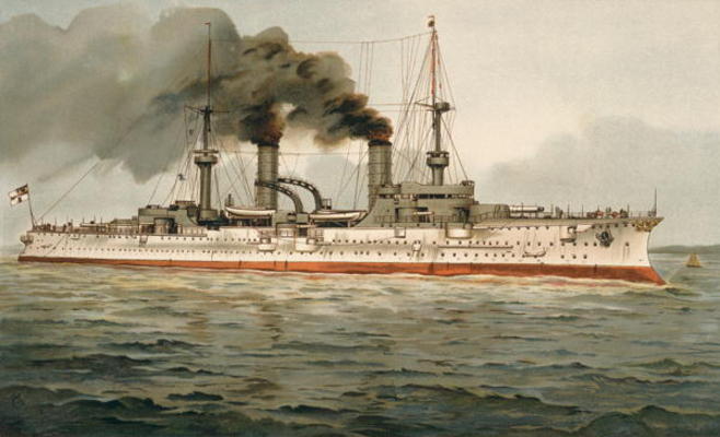 S.M. Grosse Kreuzer 'Furst Bismarck' (H.M. Great Cruiser 'Prince Bismarck') c.1899 (litho) van H. Graf