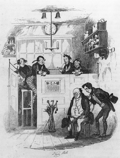 Mr. Pickwick and Sam in the attorney''s office, illustration from ''The Pickwick Papers'' Charles Di van Hablot Knight (Phiz) Browne