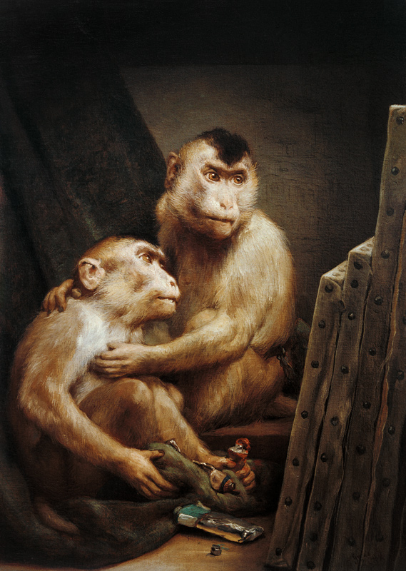 Art critics - Two monkeys examine a painting van Haeckel Ernst