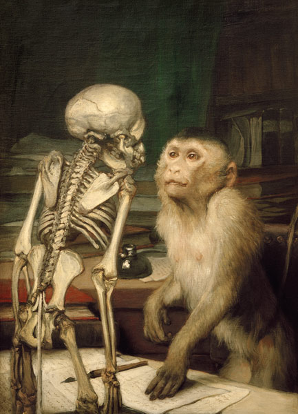Monkey with a skeleton van Haeckel Ernst