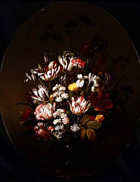 Flowers in a Glass Vase van Hans Bollongier
