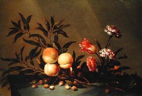Still Life of Peaches and flowers