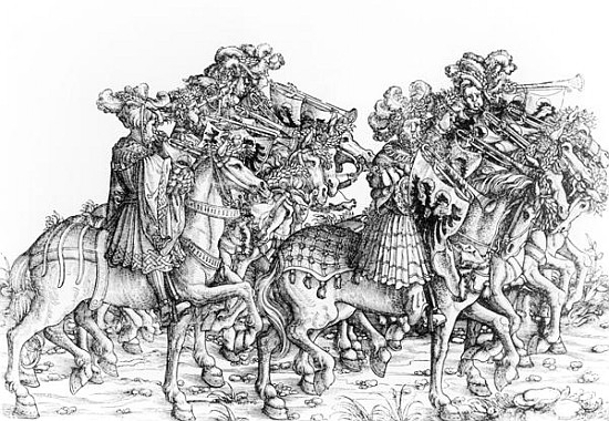 A group of mounted trumpeters, from ''Maximilian''s Triumphal Procession'', c.1516-18 van Hans Burgkmair