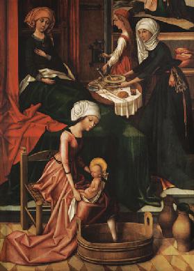 Geburt Mariae Weingartner Altar im Dom zu Augsburg Detail Das erste Bad.