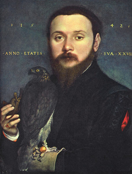 Edelmann mit einem Falken van Hans Holbein d.J.