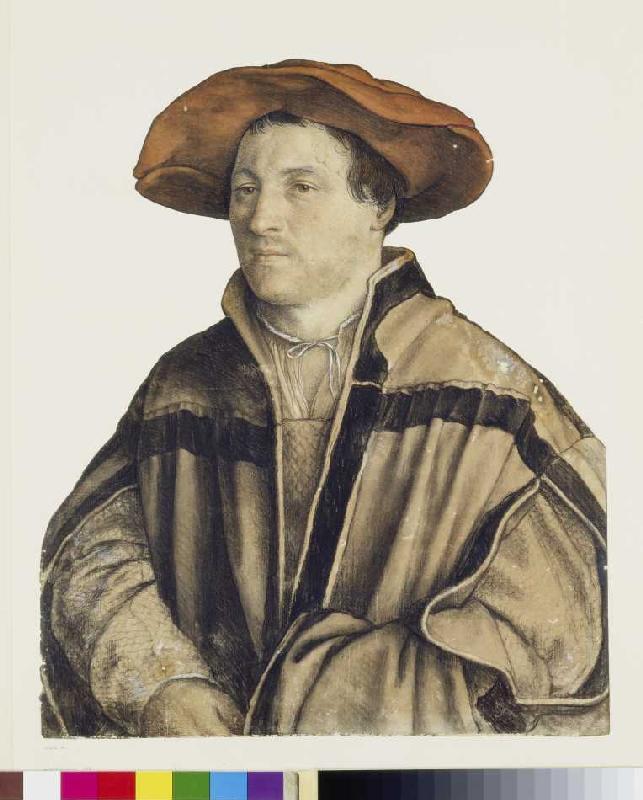 Bildnis eines unbekannten Mannes mit rotem Barett. van Hans Holbein d.J.