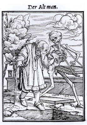 Death and the Old Man, from 'The Dance of Death', engraved by Hans Lutzelburger, c.1538 (woodcut) (b van Hans Holbein d.J.