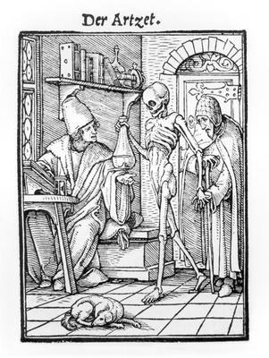 Death and the Physician, from 'The Dance of Death', engraved by Hans Lutzelburger, c.1538 (woodcut) van Hans Holbein d.J.