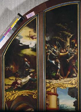 Flügelaltar mit acht Bildern aus der Passion Christi, Detail: Gebet am Ölberg und Der Judaskuss (sie