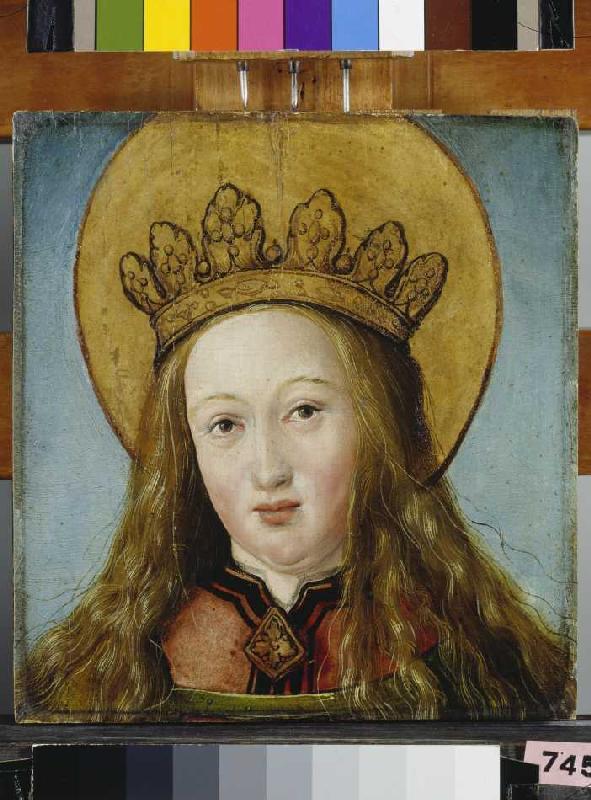 Kopf einer gekrönten Heiligen van Hans Holbein d.J.