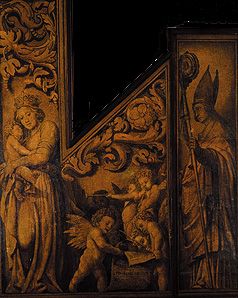Maria mit dem Kinde und dem hl. Pantalus Innenseite der Orgelflügel aus dem Basler Münster (rechte S van Hans Holbein d.J.