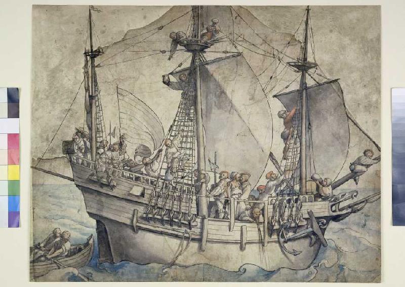 Ship with armed men van Hans Holbein d.J.