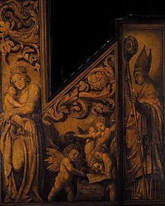 Maria mit dem Kinde und dem hl. Pantalus Innenseite der Orgelflügel aus dem Basler Münster (rechte S