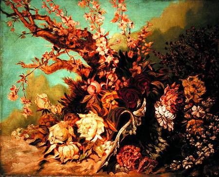 Floral Arrangement with Blossom Branches and Peonies van Hans Makart
