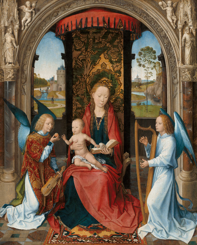 Madonna and Child with two Angels van Hans Memling