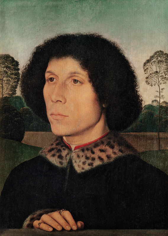 Portrait of a man against a landscape van Hans Memling