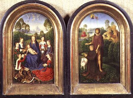 Diptych of Jean du Cellier: The Virgin and Child with Saints and the donor presented by St.John the van Hans Memling