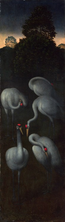 Cranes (The reverse of a Panel from a Triptych) van Hans Memling
