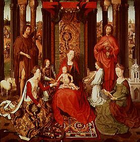 Die mystische Vermählung der hl. Katharina.Madonna,beide Johannes,Katharina, Engel van Hans Memling