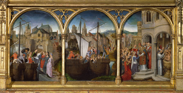 The arrival of St. Ursula and her companions in Rome to meet Pope Cyriacus van Hans Memling