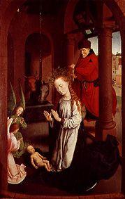 Die Anbetung des Kindes durch Maria. Linke Tafel des Dreikönigsaltars.