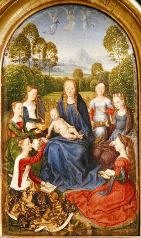 Virgin and Child with Saints, left hand panel from the Diptych of Jean du Cellier van Hans Memling