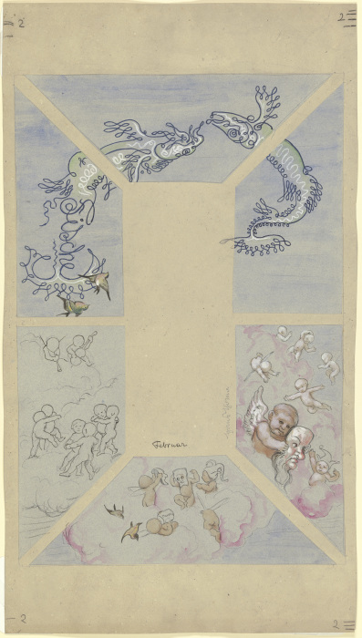 Februar. Entwurf zur Decke im Café Bauer, bestehend aus sechs Teilen van Hans Thoma