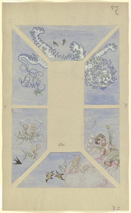 "July". Design for a Ceiling Painting for the Café Bauer (6 parts) van Hans Thoma
