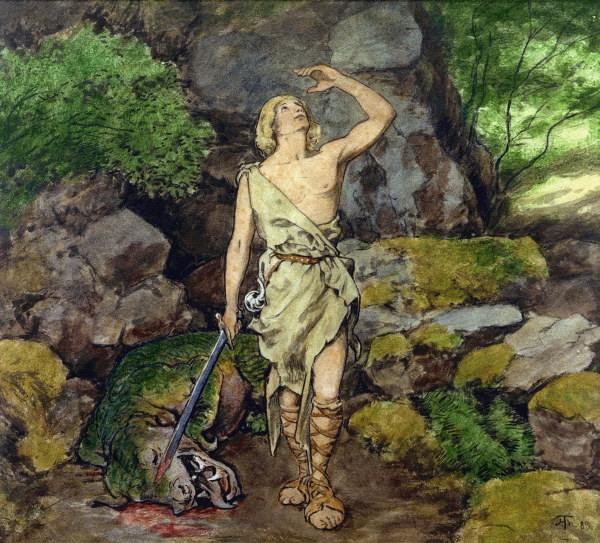 Siegfried having defeated the Dragon van Hans Thoma