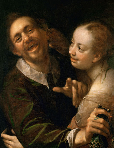 A Laughing Couple, self portrait of the artist with his wife (Scherzendes Paar) van Hans von Aachen