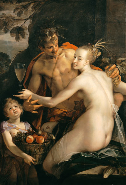 Bacchus, Ceres und Amor van Hans von Aachen