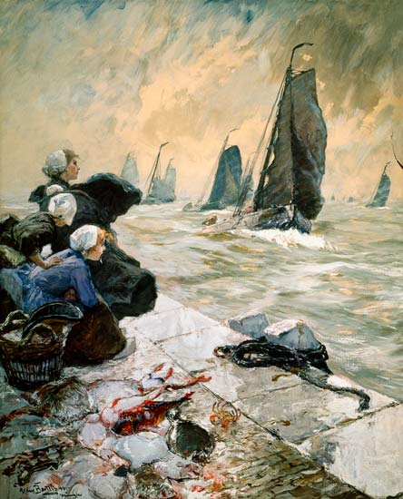 Fischerfrauen in Erwartung der Boote van Hans von Bartels