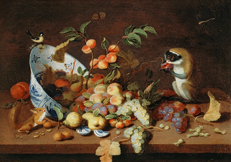 Still-life with fruit and animals van Hans van Essen