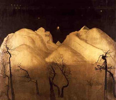 Winter Night in the Mountains, 1901-02 (w/c, pencil and ink on paper) van Harald Oscar Sohlberg