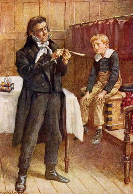 Mr Wackford Squeers and the New Pupil, illustration for 'Character Sketches from Dickens' compiled b van Harold Copping