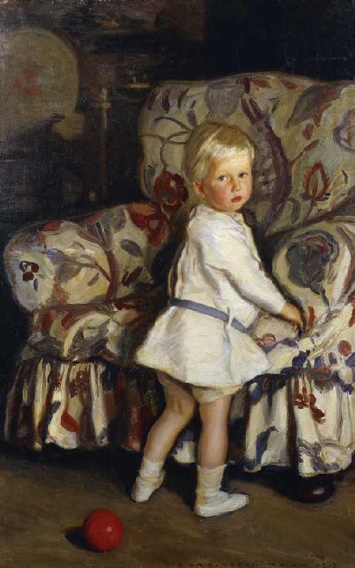 Kleinkind, an einem Sessel stehend van Harrington Mann