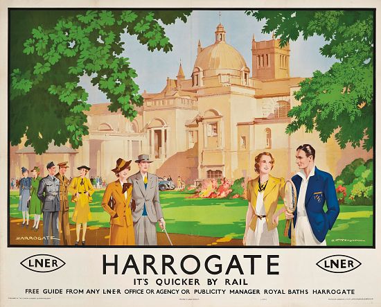 Harrogate, its Quicker by Train', poster advertising rail journeys van Harry Tittensor