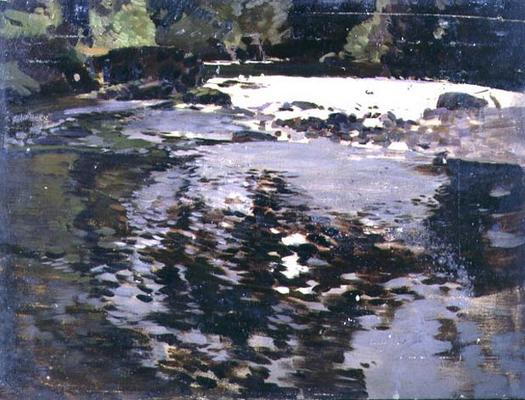Sunlight reflected upon a wide riverscape van Harry Watson