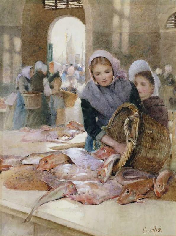 Frauen auf dem Fischmarkt, Boulogne (?). van Hector Caffieri