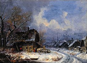 Winterliches Dorf van Heinrich Bürkel